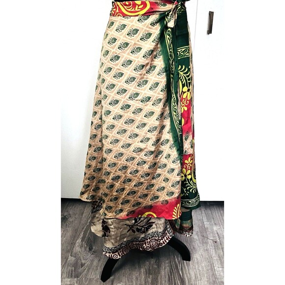 Maxi Reversible Sari Silk Wrap Skirt OSFM Multi layer Hippie Boho Festival Art - Picture 5 of 11
